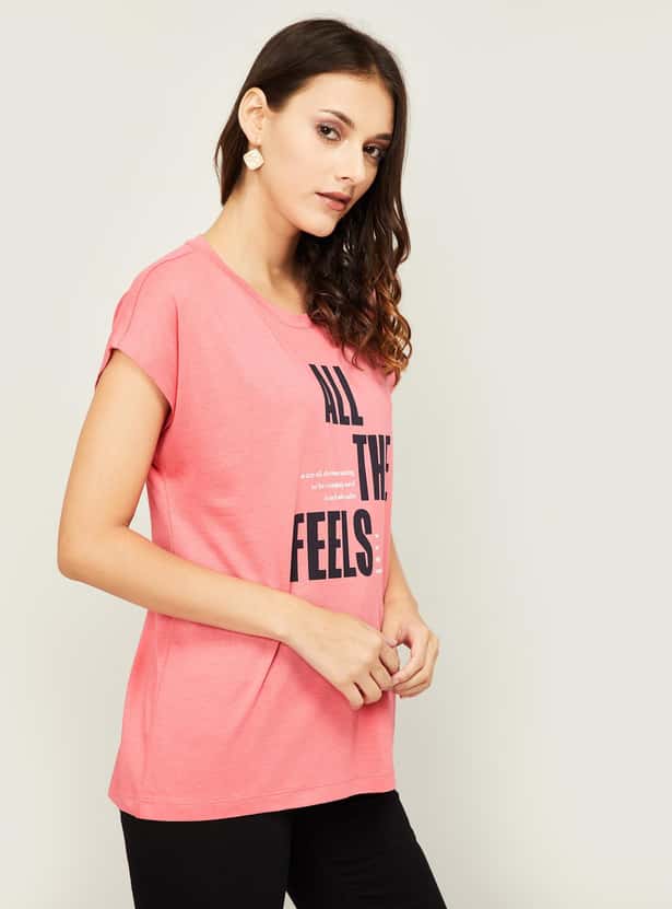 VERO MODA Women Typographic Print Round Neck T-shirt