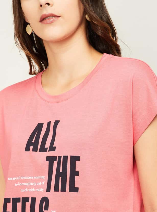 VERO MODA Women Typographic Print Round Neck T-shirt