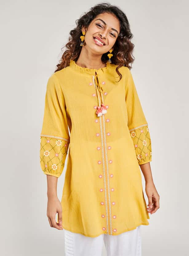 GLOBAL DESI Women Printed Tunic With Tassel Tie-Up