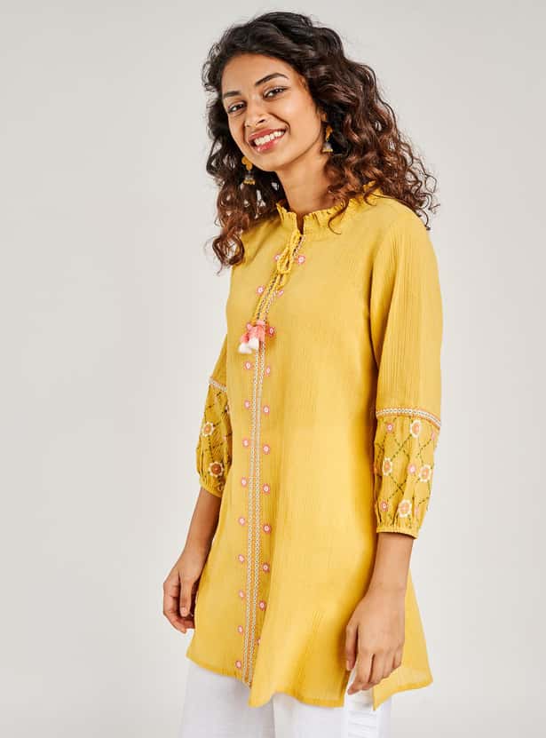 GLOBAL DESI Women Printed Tunic With Tassel Tie-Up