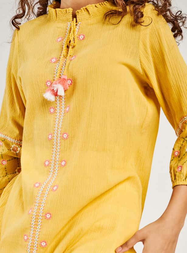 GLOBAL DESI Women Printed Tunic With Tassel Tie-Up