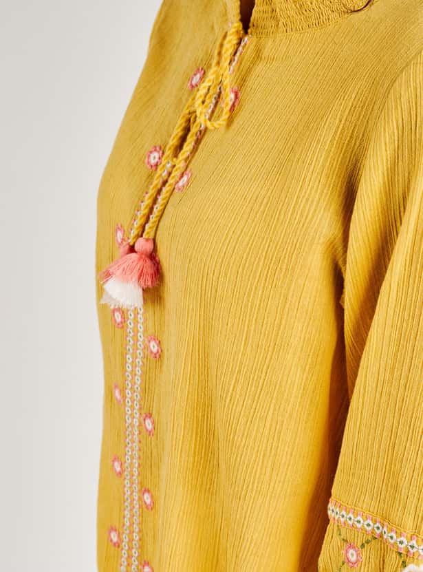 GLOBAL DESI Women Printed Tunic With Tassel Tie-Up