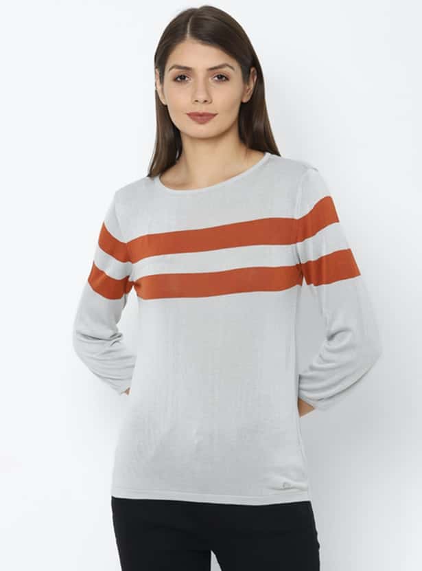 ALLEN SOLLY Women Striped Knitted T-shirt