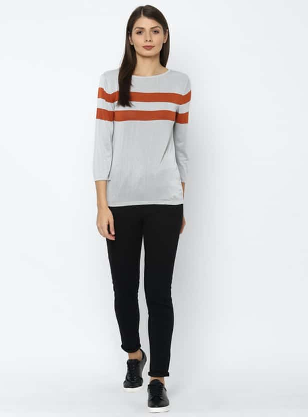 ALLEN SOLLY Women Striped Knitted T-shirt