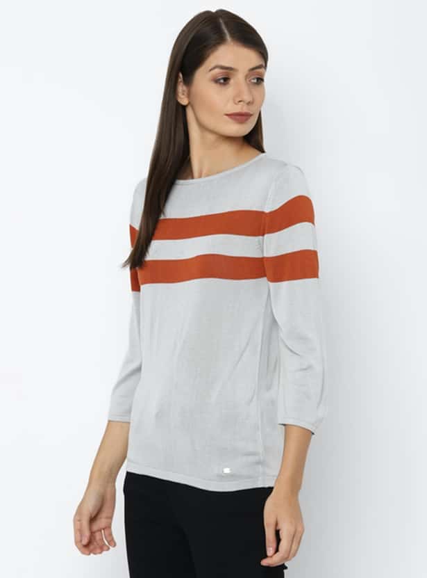 ALLEN SOLLY Women Striped Knitted T-shirt