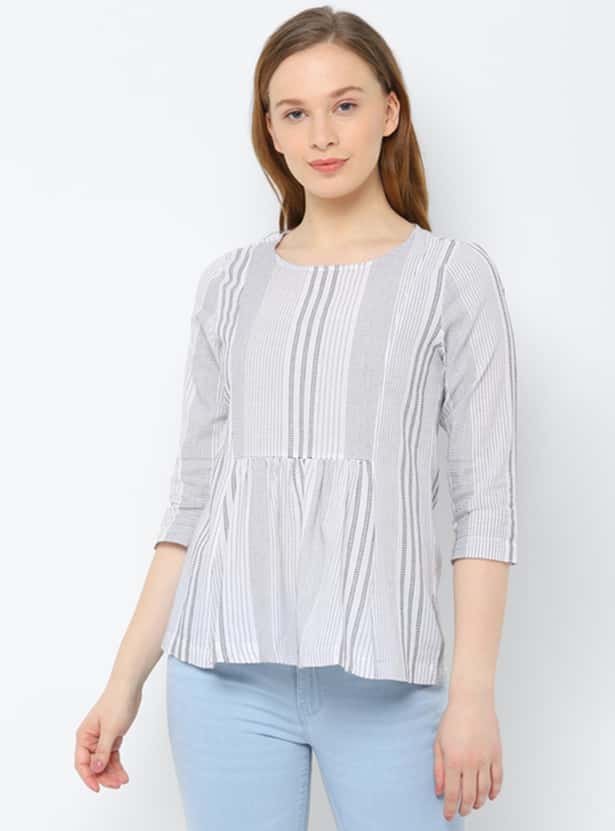 ALLEN SOLLY Women Striped Three-quarter Sleeves Top
