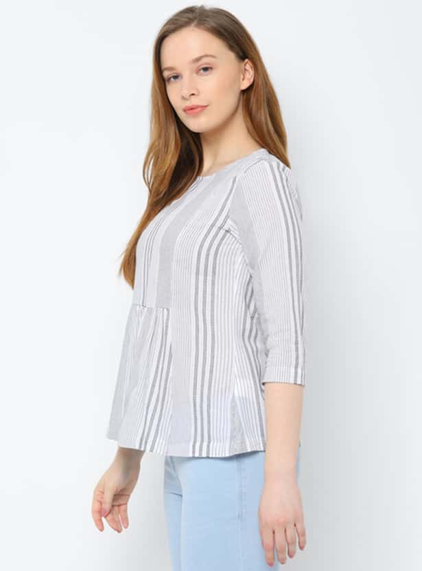 ALLEN SOLLY Women Striped Three-quarter Sleeves Top