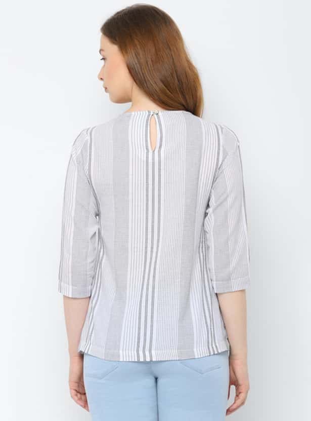 ALLEN SOLLY Women Striped Three-quarter Sleeves Top