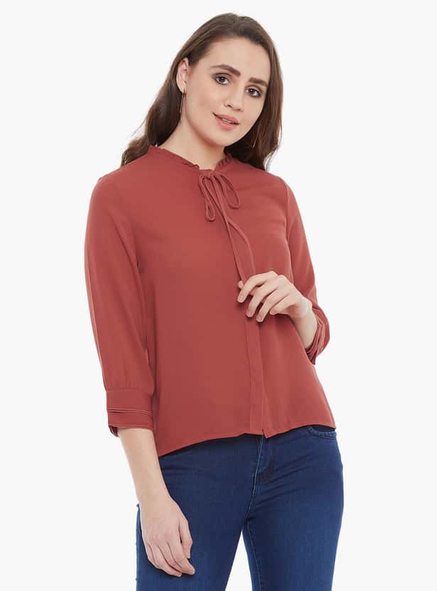 MADAME Women Solid Three-quarter Sleeves Top