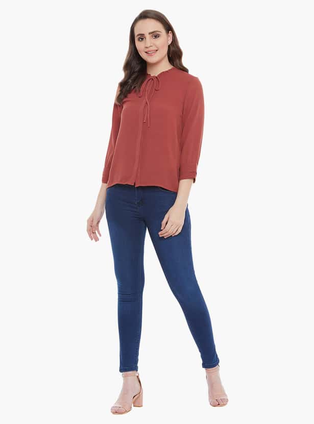 MADAME Women Solid Three-quarter Sleeves Top
