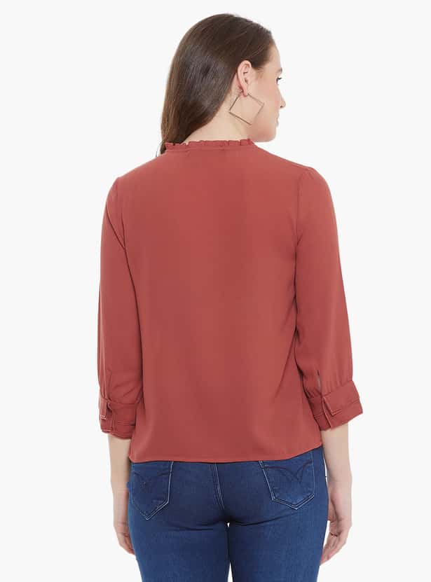 MADAME Women Solid Three-quarter Sleeves Top