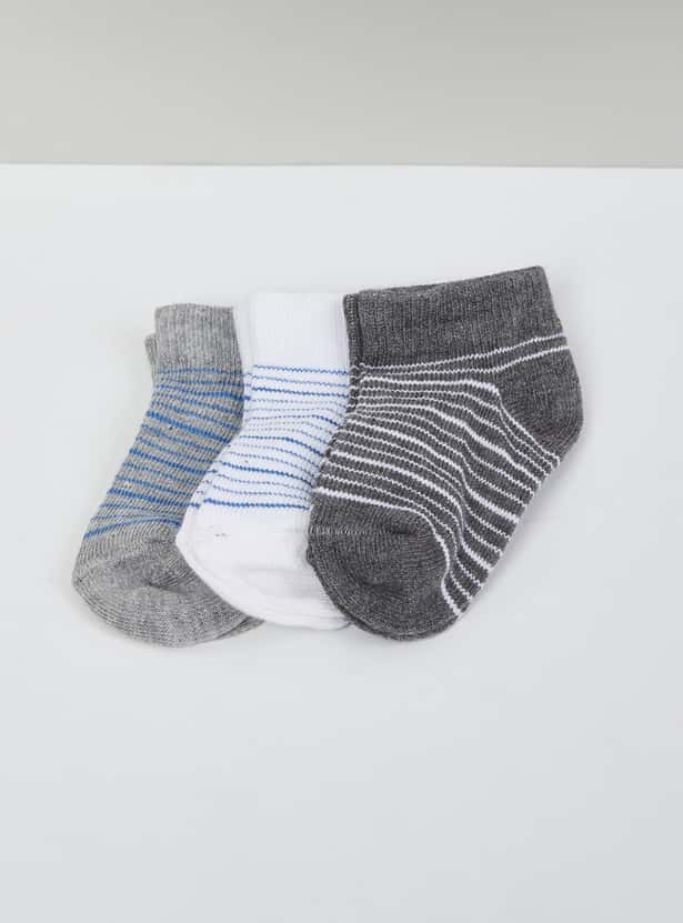 MAX Boys Striped Ankle-Length Socks - Set of 3