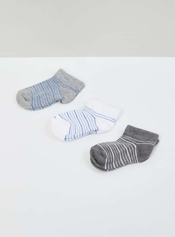 MAX Boys Striped Ankle-Length Socks - Set of 3
