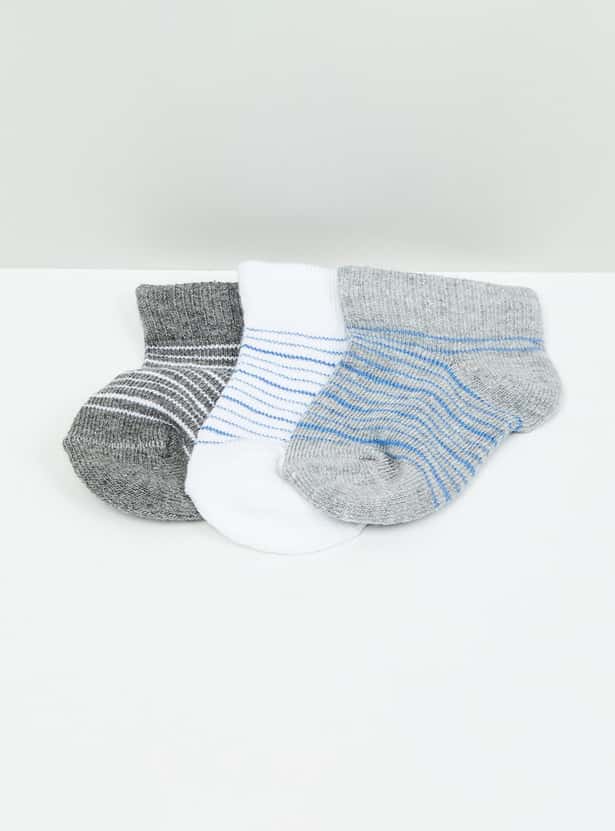 MAX Boys Patterned Ankle-Length Socks - Set of 3- 0-6 M