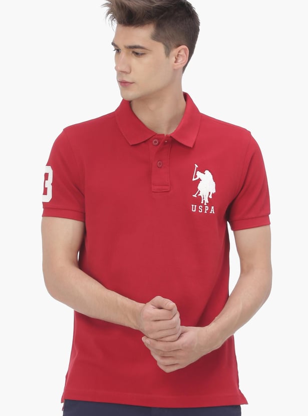 US POLO ASSN Men Regular Fit Patch Embroidered Polo Neck T-shirt