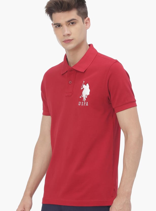 US POLO ASSN Men Regular Fit Patch Embroidered Polo Neck T-shirt