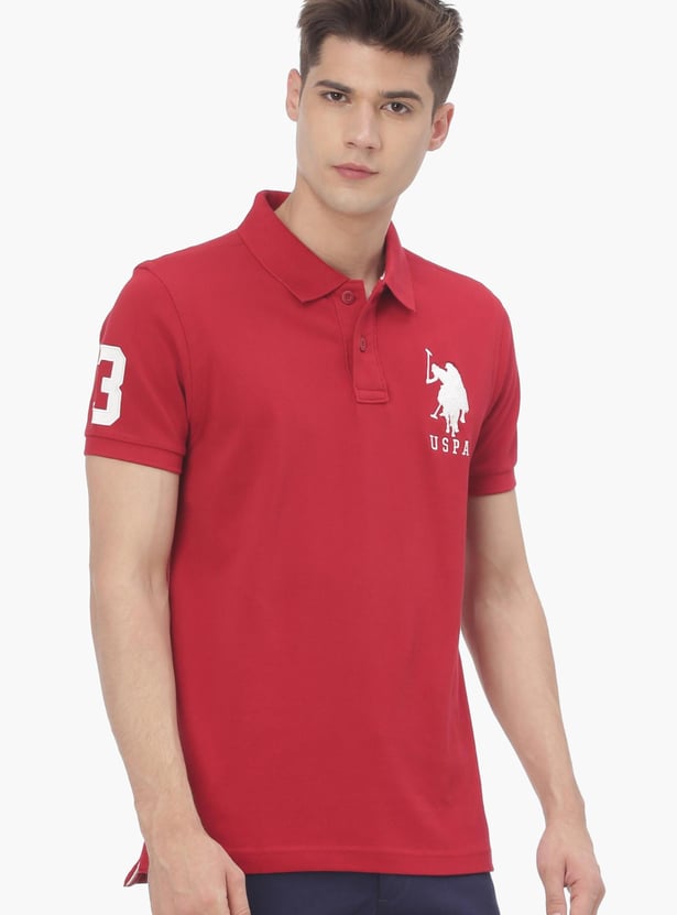 US POLO ASSN Men Regular Fit Patch Embroidered Polo Neck T-shirt