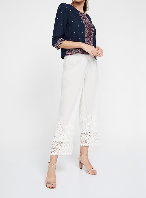 MELANGE Schiffli Lace Hem Palazzos