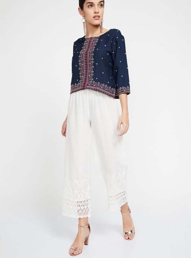 MELANGE Schiffli Lace Hem Palazzos