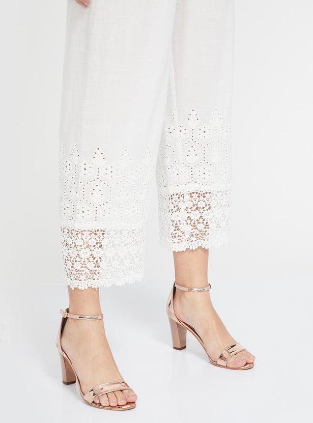 MELANGE Schiffli Lace Hem Palazzos