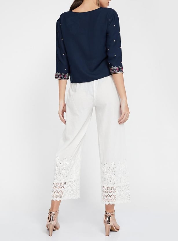 MELANGE Schiffli Lace Hem Palazzos