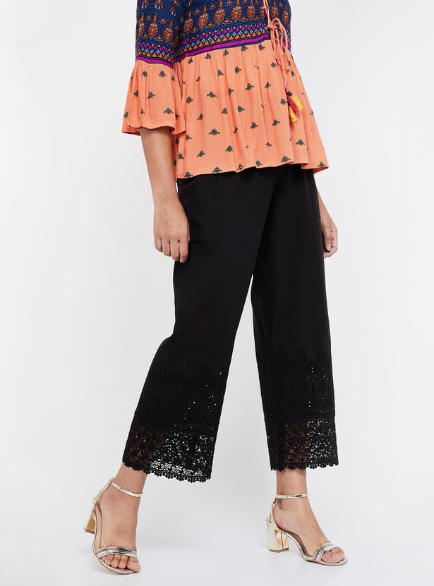MELANGE Schiffli Lace Detailed Palazzos