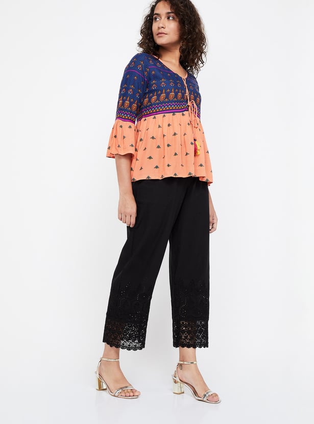 MELANGE Schiffli Lace Detailed Palazzos