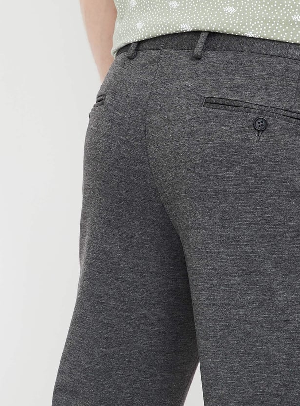 CODE Patterned Flat-Front Cropped Trousers