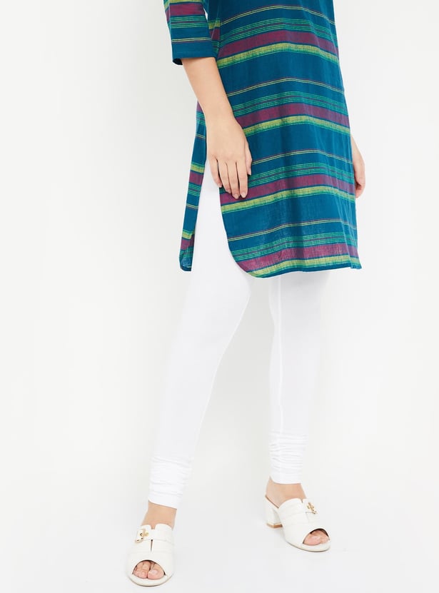 GO COLORS Solid Knitted Churidar