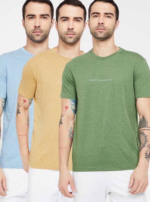 FAHRENHEIT Solid Slim Fit Crew Neck T-shirt - Pack of 3