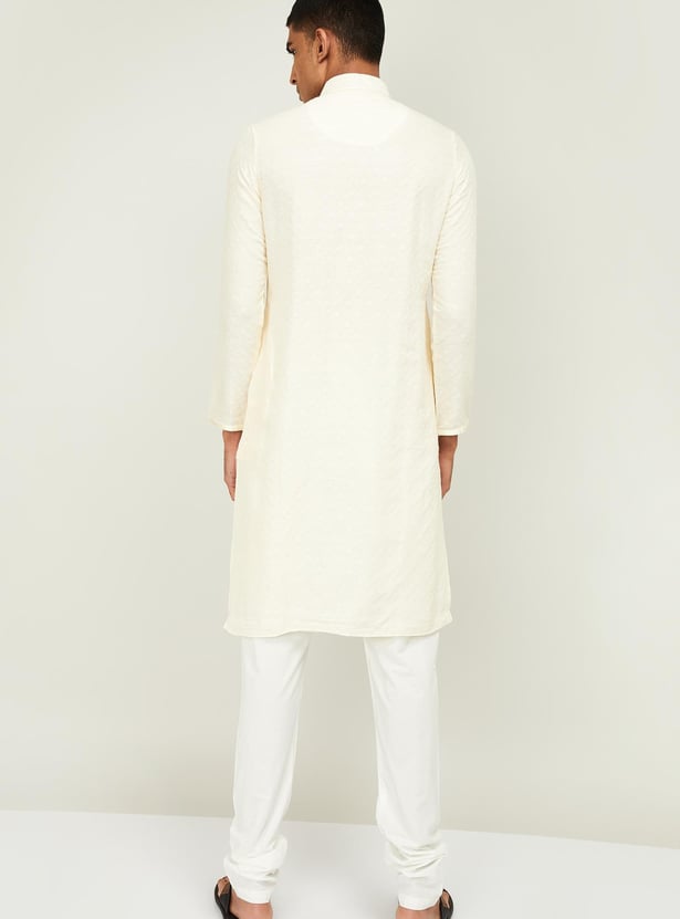 MANYAVAR Men Patterned Band Collar Kurta with Churidar