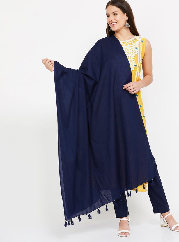 MELANGE Solid Tasseled Dupatta