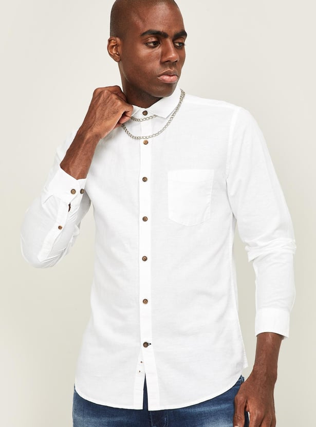 FAME FOREVER Men Solid Full Sleeves Casual Shirt