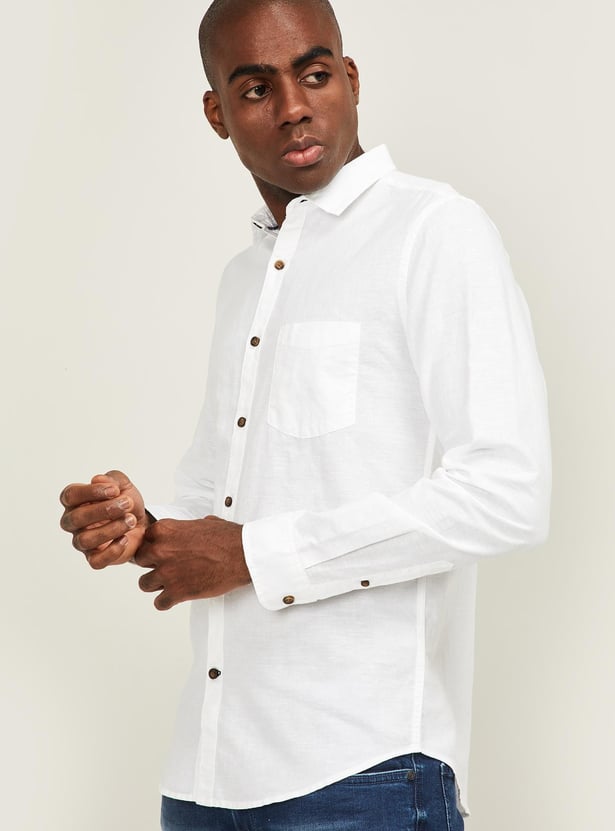 FAME FOREVER Men Solid Full Sleeves Casual Shirt