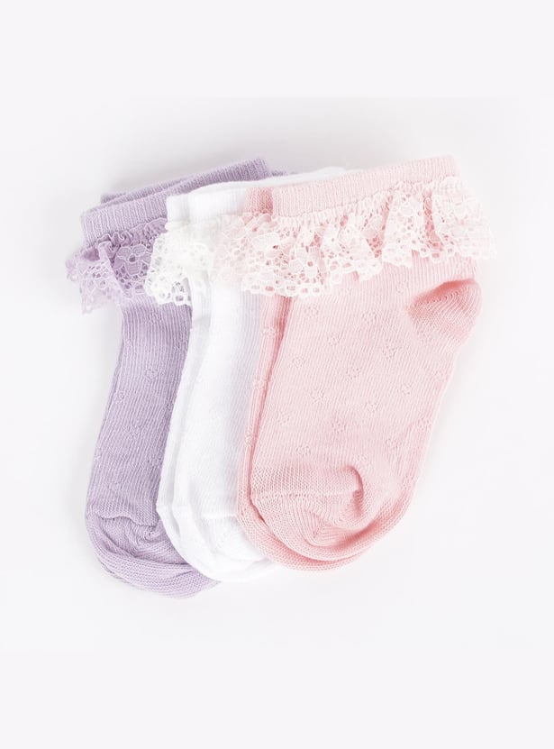 FAME FOREVER Girls Textured Socks - Pack of 3 - 0-2 Years
