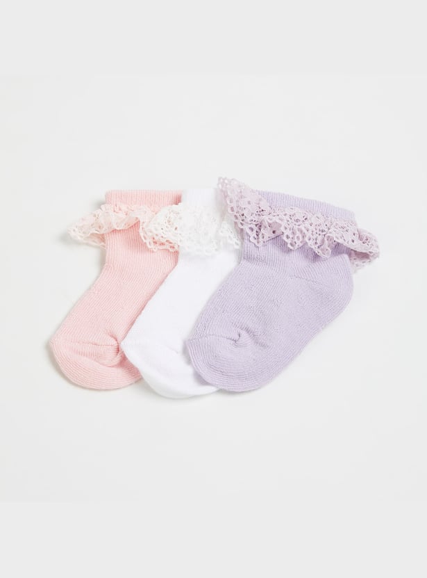 FAME FOREVER Girls Textured Socks - Pack of 3 - 0-2 Years