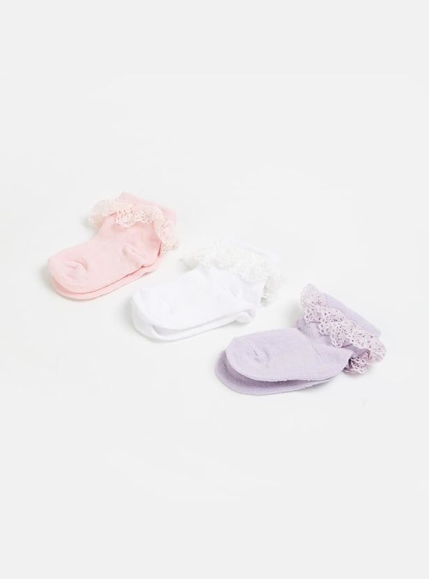 FAME FOREVER Girls Textured Socks - Pack of 3 - 0-2 Years