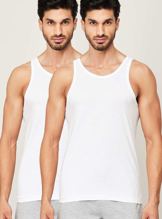 FAME FOREVER Men Solid Sleeveless Vest - Set of 2