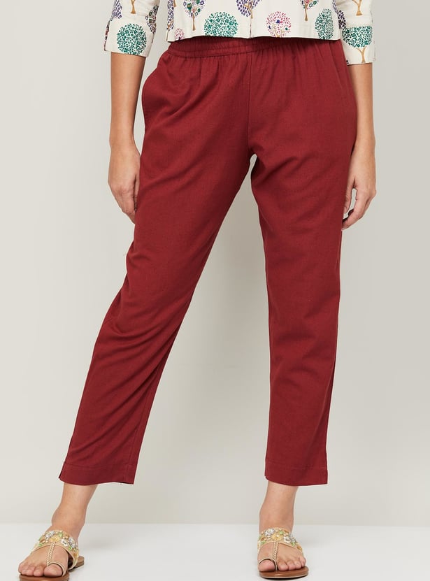 MELANGE Women Solid Elasticated Ankle-Length Straight Pants