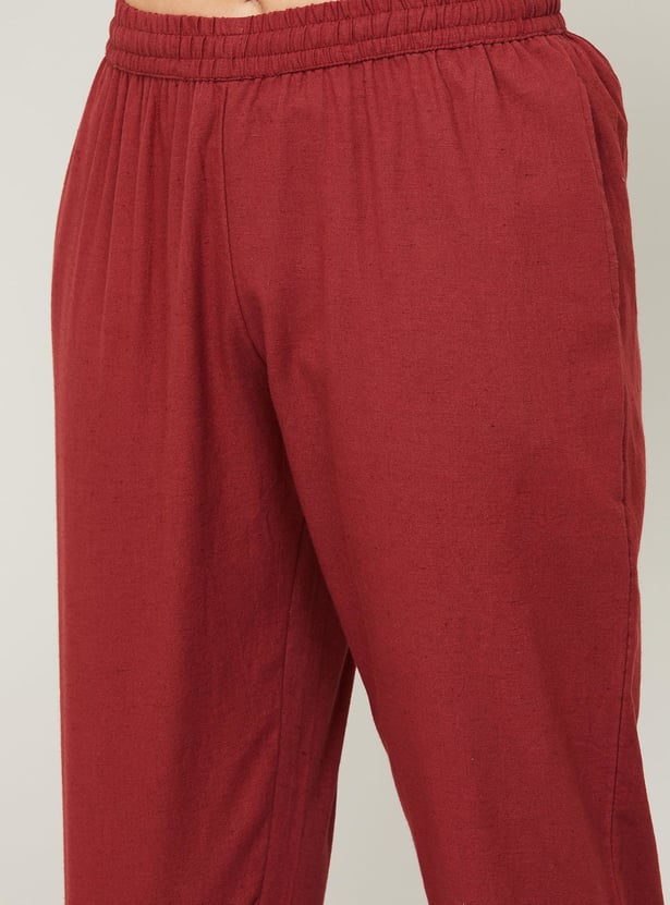 MELANGE Women Solid Elasticated Ankle-Length Straight Pants
