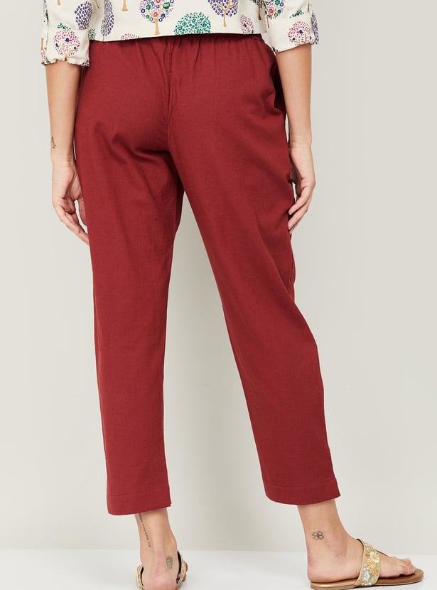 MELANGE Women Solid Elasticated Ankle-Length Straight Pants