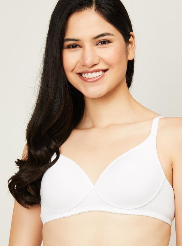 ENAMOR Women Solid Plunge Padded Non-Wired Bra