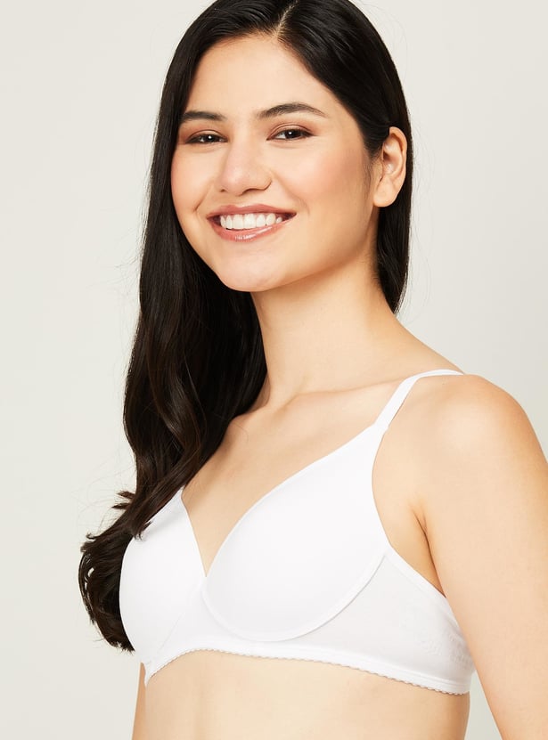 ENAMOR Women Solid Plunge Padded Non-Wired Bra