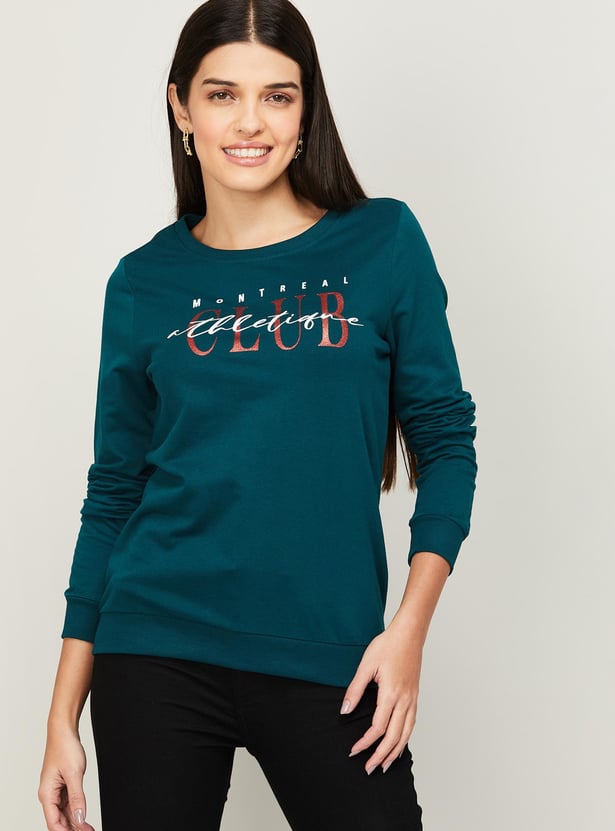 FAME FOREVER Women Typographic Printed Round Neck Sweatshirt