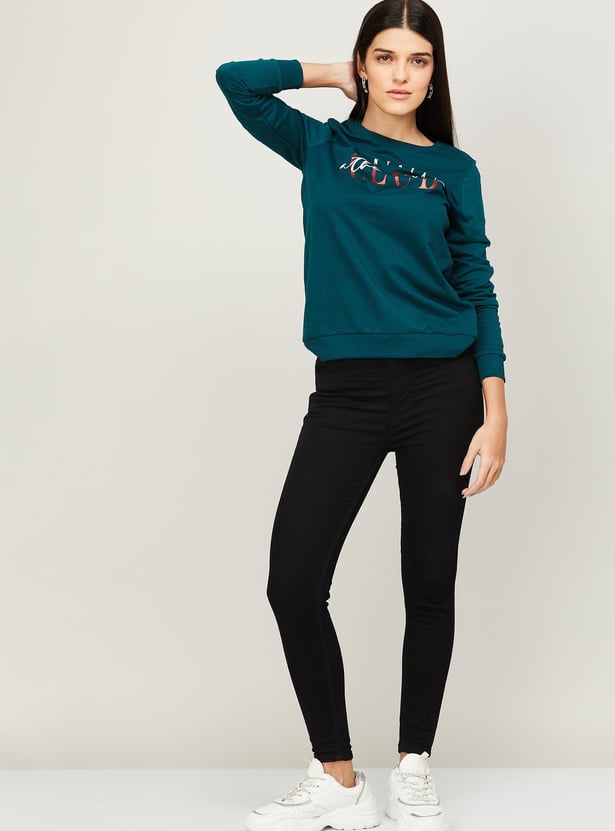 FAME FOREVER Women Typographic Printed Round Neck Sweatshirt