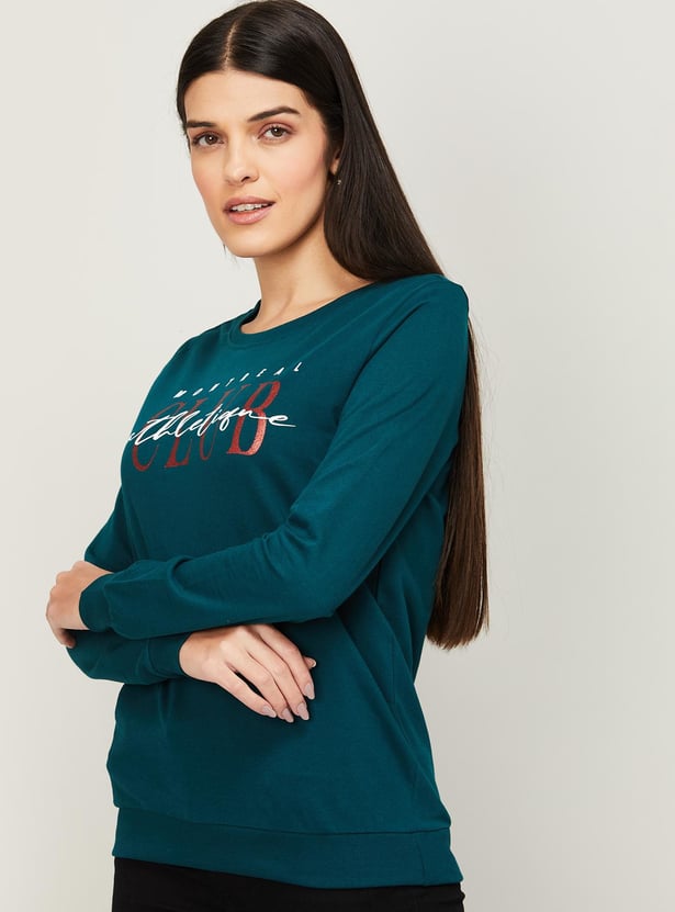 FAME FOREVER Women Typographic Printed Round Neck Sweatshirt