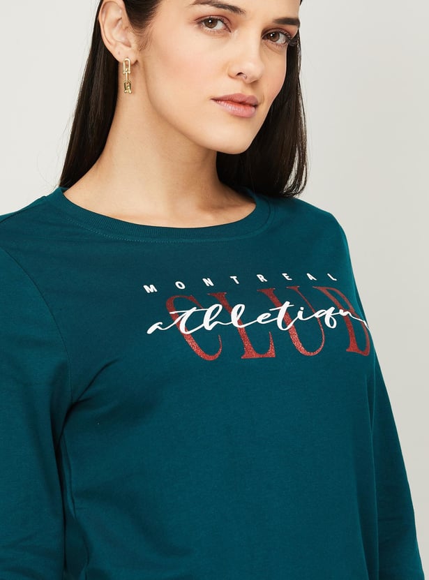 FAME FOREVER Women Typographic Printed Round Neck Sweatshirt