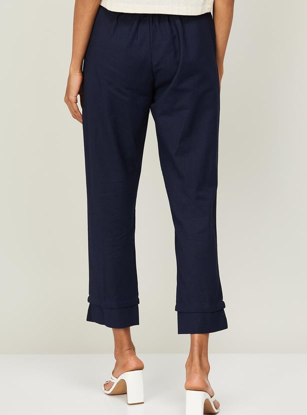 BIBA Women Solid Elasticated Waist Straight Pants