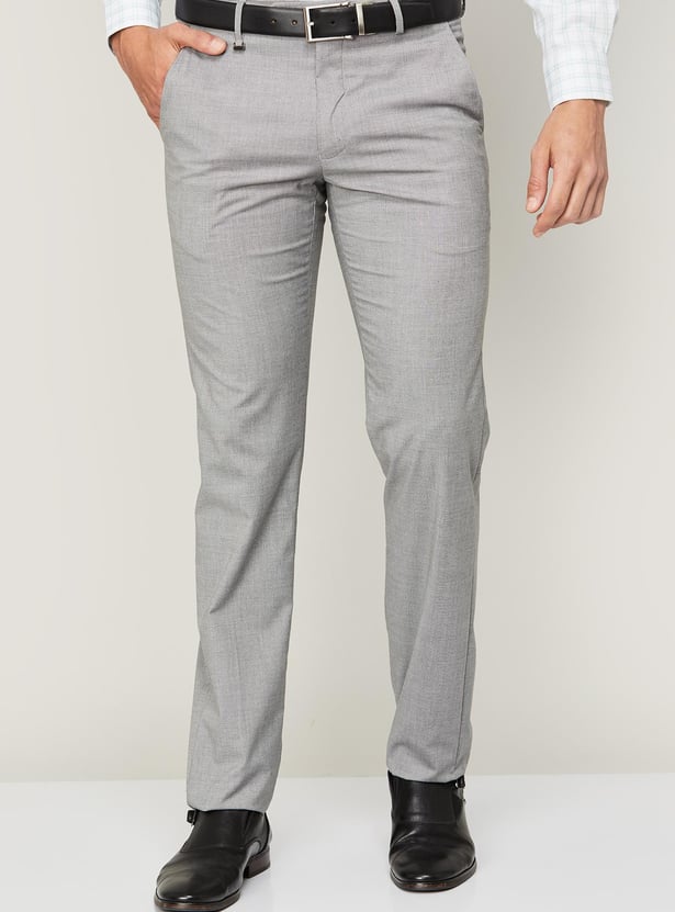 VAN HEUSEN Men Textured Slim Tapered Formal Trousers