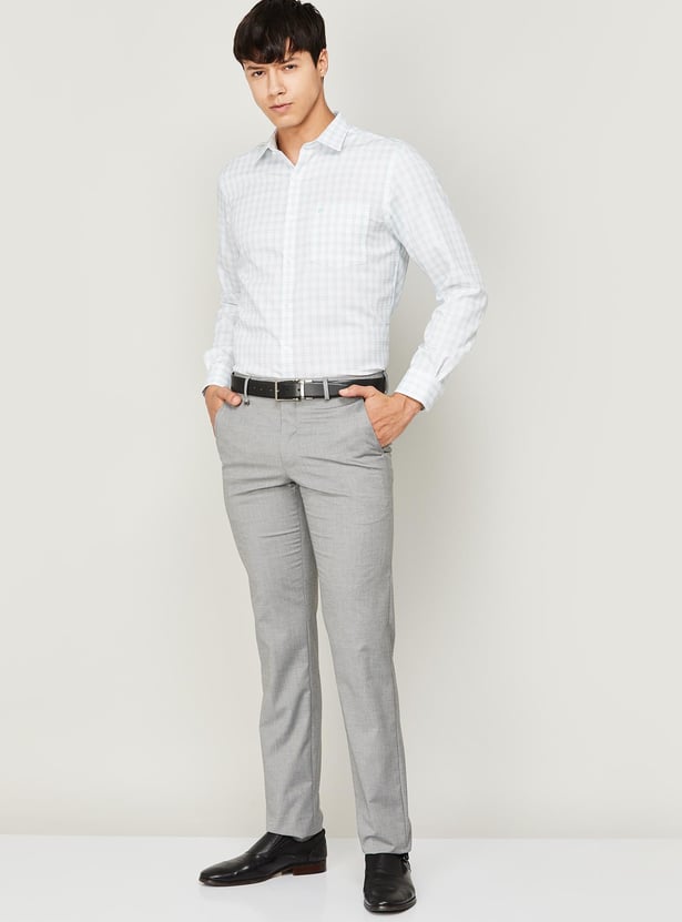 VAN HEUSEN Men Textured Slim Tapered Formal Trousers